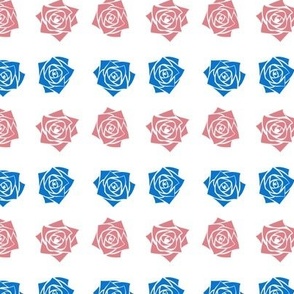 S Colorful Roses – Soft Pink Rose (Pink Clay) and Cobalt Blue Rose (Bright Blue) on White - Classic Horizontal Stripes - Mid Century Modern inspired (MOD) - Vintage – Minimalist Flower - Geometric Florals