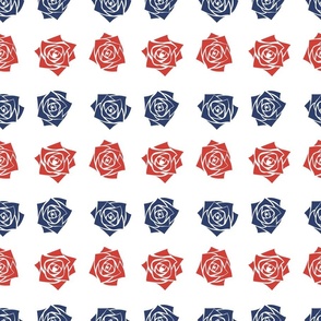 M Colorful Roses – Coral Red Rose (Bright Red) and Navy Blue Rose (Dark Blue) on White - Classic Horizontal Stripes - Mid Century Modern inspired (MOD) - Vintage – Minimalist Flowers - Geometric Florals - Independence day - July 4th