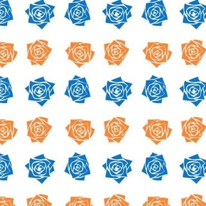S Colorful Roses – Mustard Yellow Rose (Burnt Orange) and Cobalt Blue Rose (Bright Blue) on White - Classic Horizontal Stripes - Mid Century Modern inspired (MOD) - Vintage – Minimalist Flowers - Geometric Florals