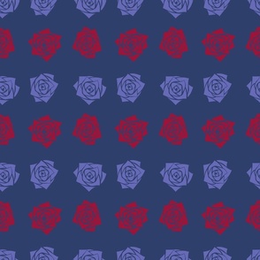 M Colorful Roses – Dark Red Rose (Burgundy Red) and Soft Puple Rose (Purple Lilac) on Indigo Blue (Dark Blue) on Bright Yellow - Classic Horizontal Stripes - Mid Century Modern inspired (MOD) - Vintage – Minimal Floral - Geometric Florals