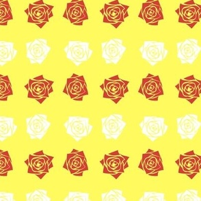 S Colorful Roses – White Rose and Bright Red Rose on Bright Yellow - Classic Horizontal Stripes - Mid Century Modern inspired (MOD) - Vintage – Minimalist Floral - Geometric Florals