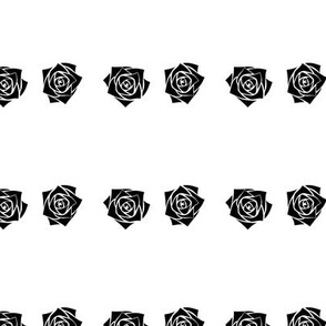 S Moody Roses – Deep Black Rose on White - Black and White Classic Horizontal Stripes - Mid Century Modern inspired (MOD) - Vintage – Minimal Flower - Geometric Florals
