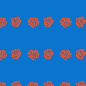 S Roses – Burnt Orange Rose (Bright Orange) on Cobalt Blue (Bright Blue) - Classic Horizontal Stripes - Mid Century Modern inspired (MOD) - Vintage – Minimal Flowers - Geometric Florals