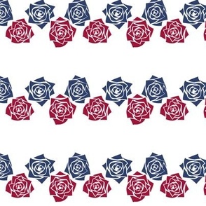 S Colorful Roses – Burgundy Red Rose (Dark red) and Navy Blue Rose (Dark Blue) on White - Classic Horizontal Stripes - Mid Century Modern inspired (MOD) - Vintage – Minimalist Flowers - Geometric Florals - July 4th - Independence day
