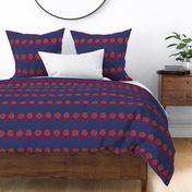 M Colorful Roses – Rust Orange Rose (Burnt Orange) and Dark Red Rose (Burgundy Red) on Dark Blue (Navy Blue, Indigo Blue) - Classic Horizontal Stripes - Mid Century Modern inspired (MOD) - Vintage – Minimal Flowers - Geometric Florals