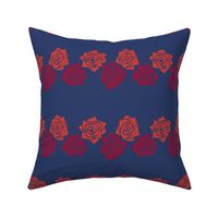 M Colorful Roses – Rust Orange Rose (Burnt Orange) and Dark Red Rose (Burgundy Red) on Dark Blue (Navy Blue, Indigo Blue) - Classic Horizontal Stripes - Mid Century Modern inspired (MOD) - Vintage – Minimal Flowers - Geometric Florals