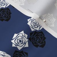 S Moody Roses – White Rose and Black Rose on Navy Blue (Dark Blue) - Balck and White Classic Horizontal Stripes - Mid Century Modern inspired (MOD) - Vintage – Minimal Floral - Geometric Florals