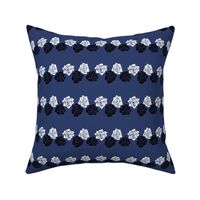 S Moody Roses – White Rose and Black Rose on Navy Blue (Dark Blue) - Balck and White Classic Horizontal Stripes - Mid Century Modern inspired (MOD) - Vintage – Minimal Floral - Geometric Florals