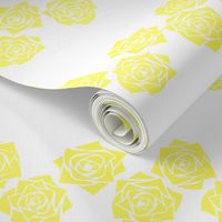 M Roses – Lemon Yellow Rose (Neon Yellow, Bright Yellow) on White - Classic Horizontal Stripes - Mid Century Modern inspired (MOD) - Vintage – Minimal Flower - Geometric Florals