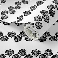 S Moody Roses – Black Rose on White - Black and White Classic Horizontal Stripes - Mid Century Modern inspired (MOD) - Vintage – Minimalist Florals - Geometric Floral