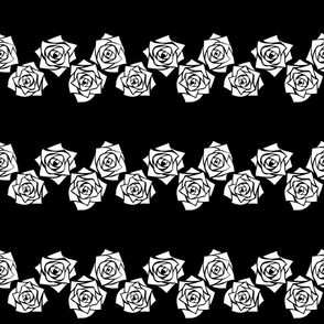 M Moody Roses - White Rose on Deep Black - Black and White Classic Horizontal Stripes - Mid Century Modern inspired (MOD) - Vintage – Minimal Flower - Geometric Florals