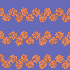 M Roses – Burnt Orange Rose (Rust Orange) on Bright Purple - Classic Horizontal Stripes - Mid Century Modern inspired (MOD) - Vintage – Minimal Florals - Geometric Floral