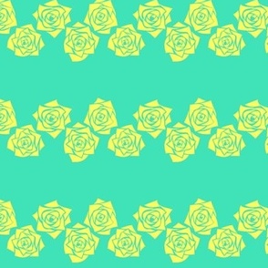S Roses – Neon Yellow Rose (Bright Yellow) on Mint Green (Green Pastel) - Classic Horizontal Stripes - Mid Century Modern inspired (MOD) - Vintage – Minimal Flower - Geometric Florals