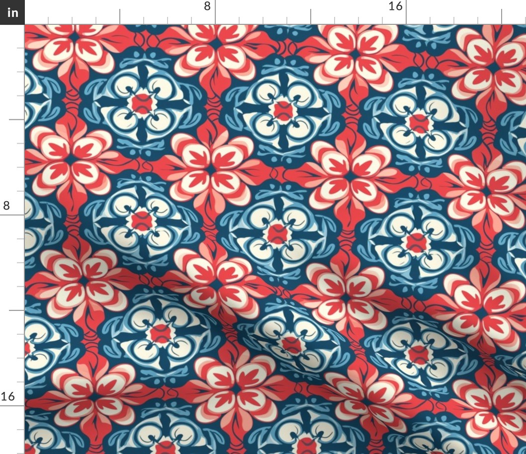 Red White and Blue Hawaiian Florals