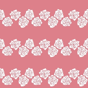 M Roses – White Rose on Pink Clay (Pastel Pink) - Classic Horizontal Stripes - Mid Century Modern inspired (MOD) - Vintage – Minimal Floral - Geometric Florals - Valentines Day