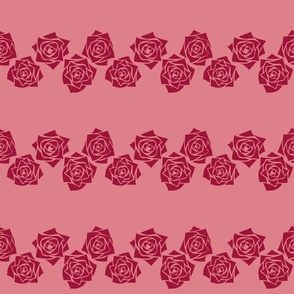 M Roses – Burgundy Red Rose on Soft Pink (Pink Clay) - Classic Horizontal Stripes - Mid Century Modern inspired (MOD) - Vintage – Minimal Florals - Geometric Floral - Valentines Day