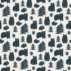 Cute -n- Cozy Cabin Bears Navy