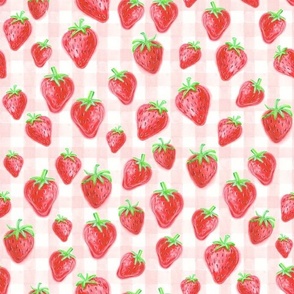 Red Watercolor Strawberries in Light Pink Gingham - (XXL)