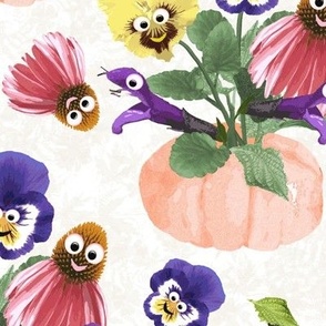 Large Cute Blooming Monster Bouquets Pink and Purple in Pumpkins
