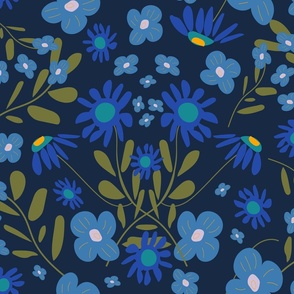 More Folk Floral Fun - Luxe Blue And Green.