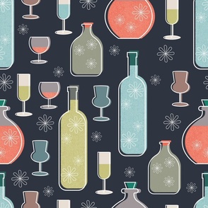 Christmas festive beverage wine bottles and glasses 