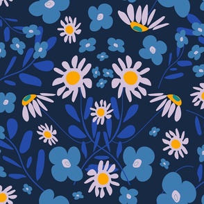 More Folk Floral Fun - Luxe Blue And Mauve.