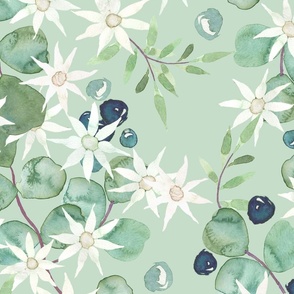 flannel flower & berries on soft sage green - large