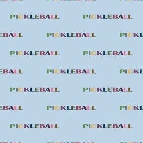 Colorful Pickleball Text on Petal Fog Blue