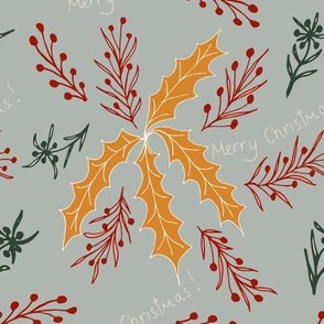 Merry Christmas florals in grey green red