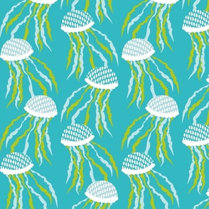 Oversized Jellyfish Bloom Pattern - Lush Teal and Green