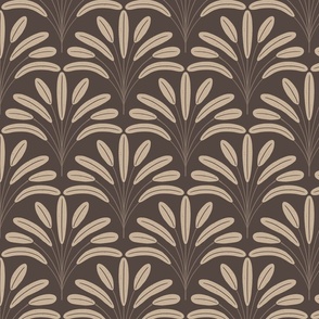 Large Brown Tropical Leaves in Art Deco Style