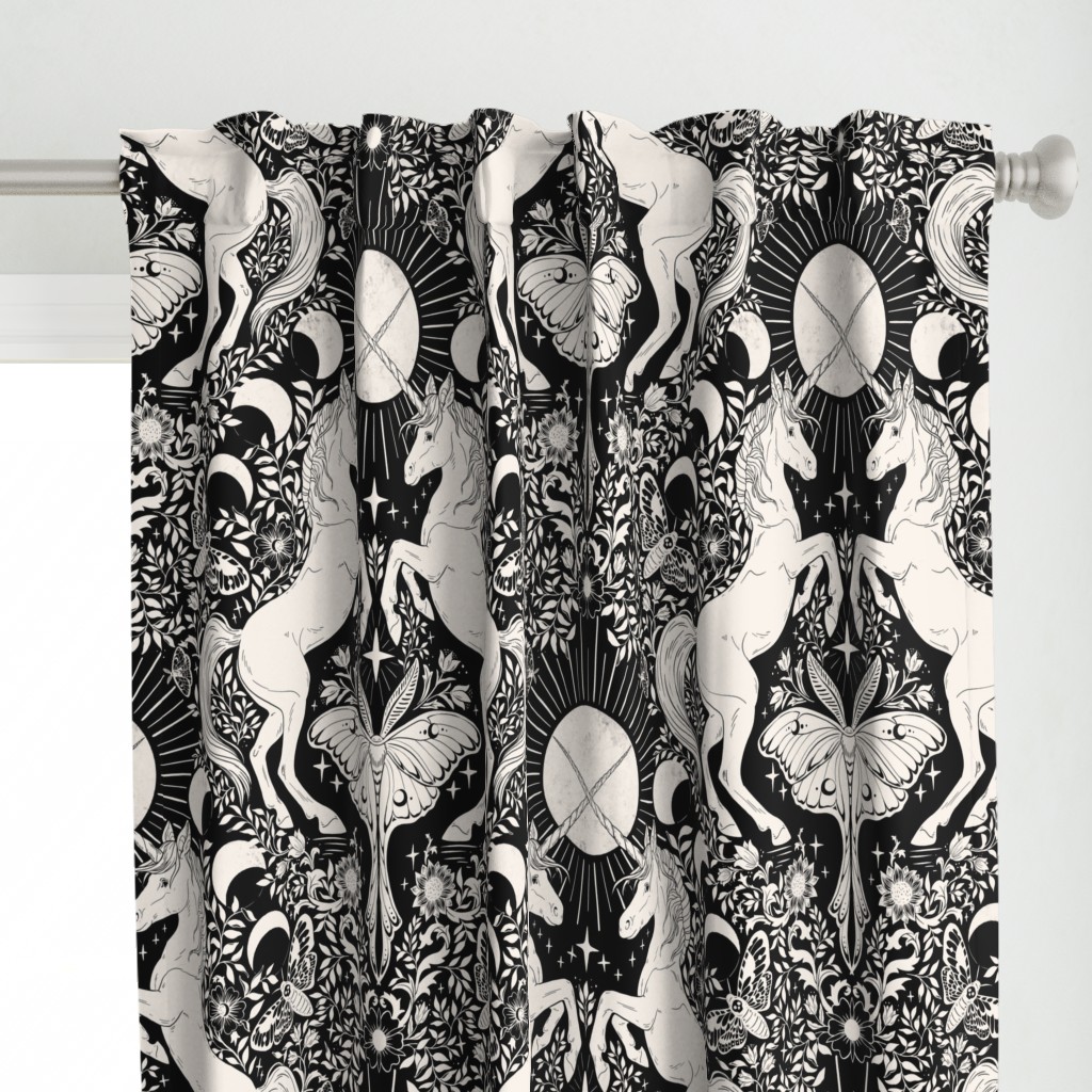 Celestial Unicorn Damask Black And White