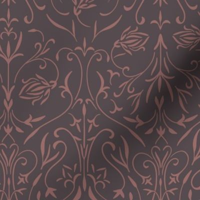 damask 02 - copper rose pink_ purple brown - traditional wallpaper