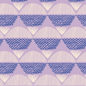 Minismalist handpainted Geometric Scallop_Large in navy blue_ lilac and cream
