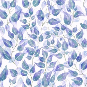 Autumnal Fallen Leaves in Pastel Purple and Teal