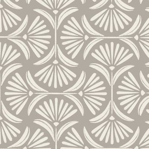 Flower Ogee _ Cloudy Silver Taupe, Creamy White _Hand Painted Neutral Floral