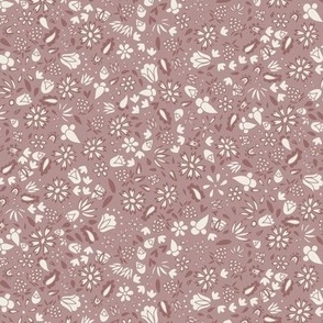 MICRO folk floral - copper rose_ creamy white_ dusty rose pink - ditsy flowers