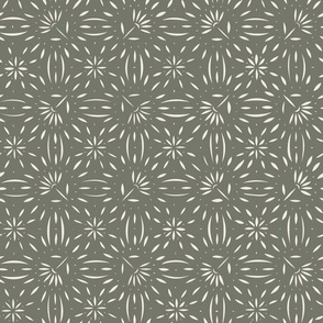 geometric floral - creamy white _ limed ash green - hand drawn geo flowers