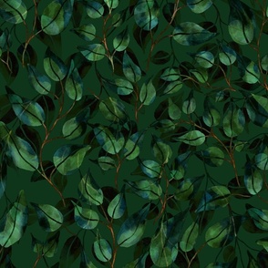 Whimsical Naturalistic Dark Dark Green and Light Green: Leaves and Trailing Branches