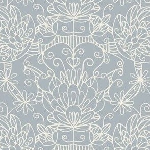 lovely - creamy white _ french grey blue - traditional line art design