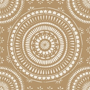 mandala - creamy white _ lion gold mustard - hand drawn geometric tile