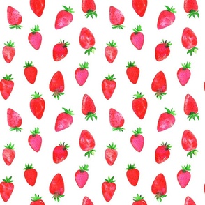 Strawberry Pink Red and Green Watercolor Pattern