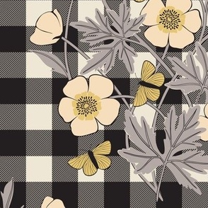 Belle | Charcoal Black + Butter Yellow | 12" repeat | French Country Gingham Floral