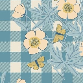 Belle | Moonstone Blue + Butter Yellow | 12" repeat | French Country Gingham Floral