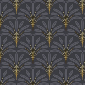 Charcoal grey tropical plant - botanical scallop pattern