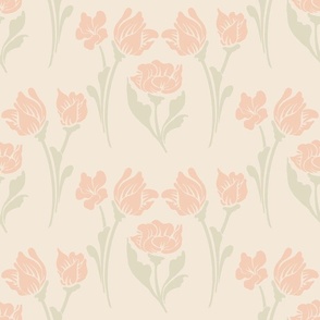 Large Wall / Med. Fabric - Flowers on beige peach