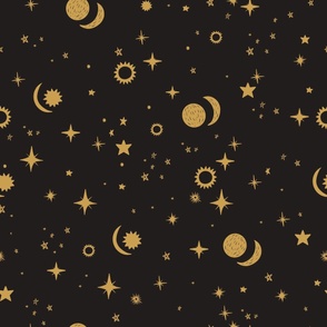 Celestial Constellation Starry Night in Black and Gold Large