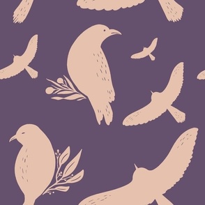 Moody Raven Block Print in Purple and Pink Medium