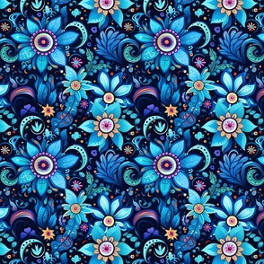 Blue Funky Florals
