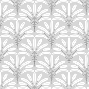 White tropical leaves scallop pattern - Elegant light gray art deco inspired design